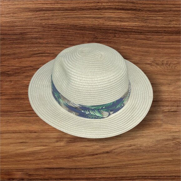 Scala Women or Men’s Natural Straw Hat With Tropical Leaf Band Wide Brim Sun Pr - Picture 5 of 6